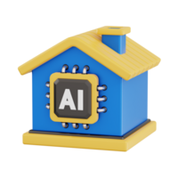 ai home 3d icon, artificial intelligence 3d set, transparent background png