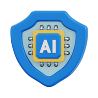 ai protection 3d icon, artificial intelligence 3d set, transparent background png