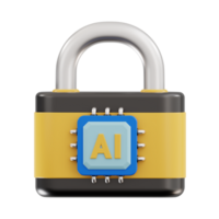ai security 3d icon, artificial intelligence 3d set, transparent background png