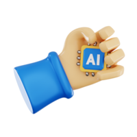 ai chip in hand 3d icon, artificial intelligence 3d set, transparent background png