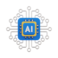ai chip 3d icon, artificial intelligence 3d set, transparent background png