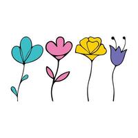 A set of wild flowers of different colors isolated on a white background vector