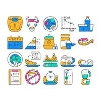 Diet Products And Tool Collection Icons Set vector
