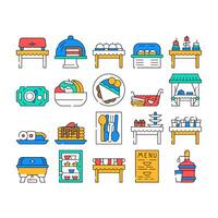 Buffet Food And Drinks Collection Icons Set vector