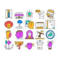 Fear Phobia Problem Collection Icons Set vector