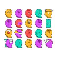 Neurosis Brain Problem Collection Icons Set vector