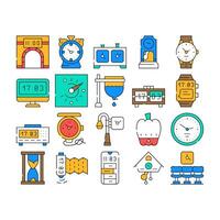 Clock And Watch Time Equipment Icons Set vector