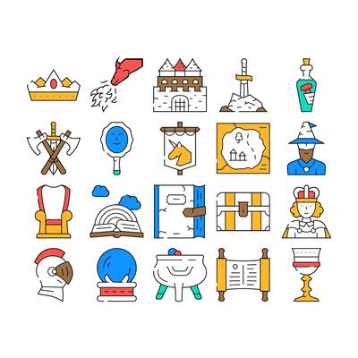 Fairy Tale Story Medieval Book Icons Set