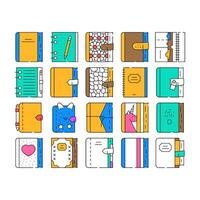 Diary Paper Stationery Accessory Icons Set vector