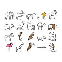 Zoo Animals, Birds And Snake Icons Set vector