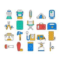 Camping Hiker Tool And Gadget Icons Set vector