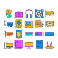 Computer Accessories And Parts Icons Set vector