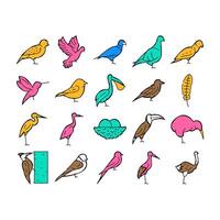 Bird Flying And Eggs In Nest Icons Set vector
