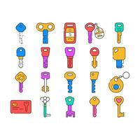 Key For Open And Close Padlock Icons Set vector