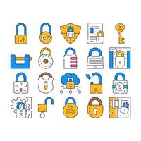 padlock lock safe password icons set vector