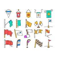 flag start web pennant map icons set vector