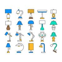 lamp table light home desk icons set vector