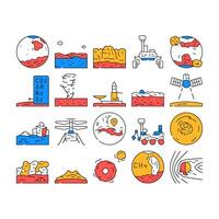mars planet science space cosmos icons set vector