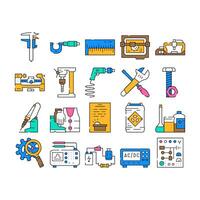 engineering tool work equipment icons set vector