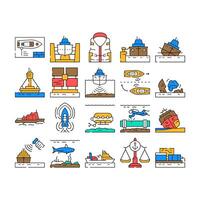 marine engineering ship icons set vector