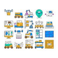 autonomous robot delivery icons set vector