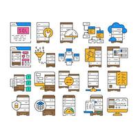 database administrator computer, icons set vector
