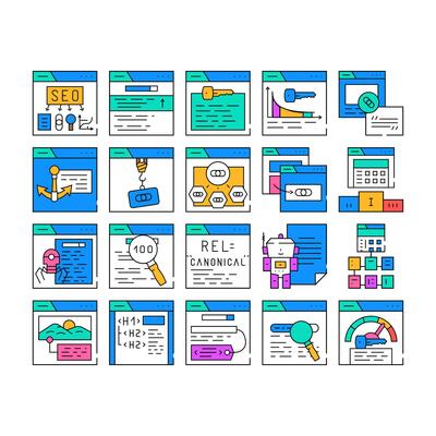 seo optimize search rank icons set