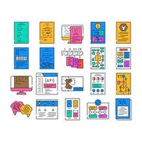 technical writer document manual icons set vector