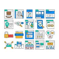 seo web technical consulting icons set vector