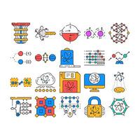 quantum technology data network icons set vector