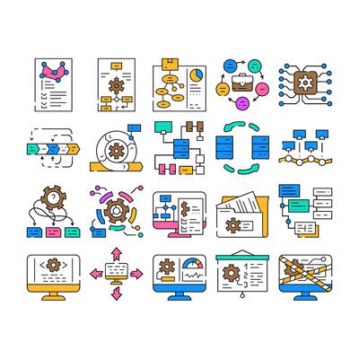 system analyst data business icons set
