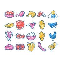 chicken carcass, meat and organs icon hand drawn vector