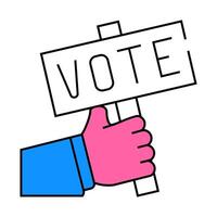 hand holding vote nameplate icon color illustration vector