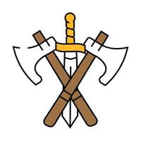 sword and ax weapon fairy tale icon color illustration vector