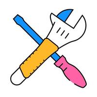 screwdriver and wrench tool work icon color illustration vector