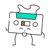 cassette tape retro music character icon color illustration vector