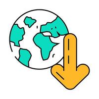 planet down arrow download data icon color illustration vector