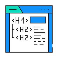 header tags h1 h2 seo icon color illustration vector
