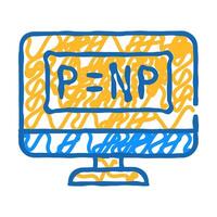 P vs NP unsolved problem in computer science icon doodle illustration vector