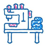 table with typewriter and fabrics icon doodle illustration vector