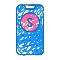phone with sos button icon doodle illustration vector