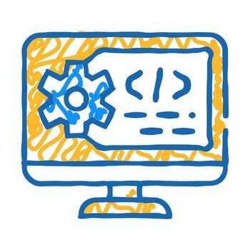 working code computer screen icon doodle illustration vector