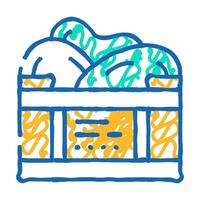 box container with mango icon doodle illustration vector