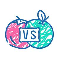 fight with oranges and tomatoes icon doodle illustration vector