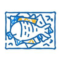 showcase with fish and ice icon doodle illustration vector