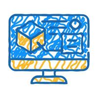 digital model on computer screen icon doodle illustration vector