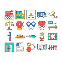 Prison Building And Accessory Icons Set vector