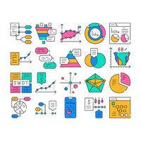 Data Analysis Diagram Collection Icons Set vector