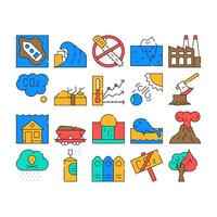 Global Warming Problem Collection Icons Set vector
