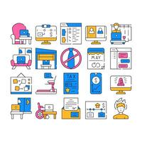 Remote Work From Home Collection Icons Set vector